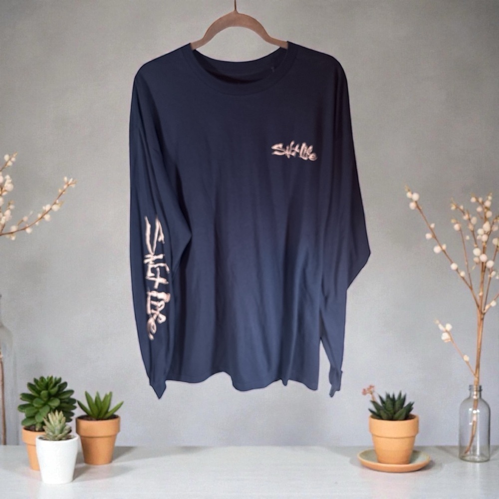 Salt Life T Shirt Men's Size Xl Navy Long Sleeve Graphic Livin' Salty Crab